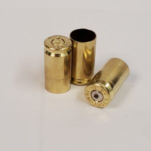 Three 9mm once fired brass pistol casings